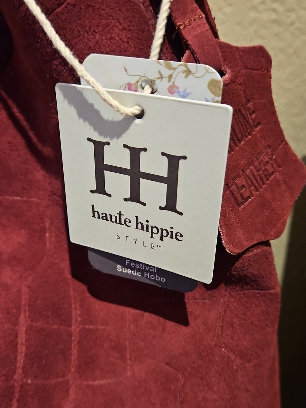 Haute Hippie - Red Wine Croc Genuine Leather Suede Hobo Bag - Picture 3 of 4